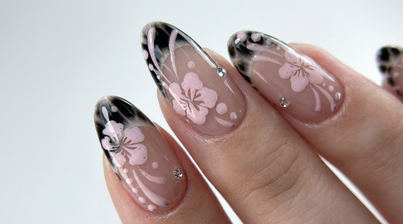 Manicura de estilo Y2K con flores de cerezo y punta francesa — Tutorial paso a paso