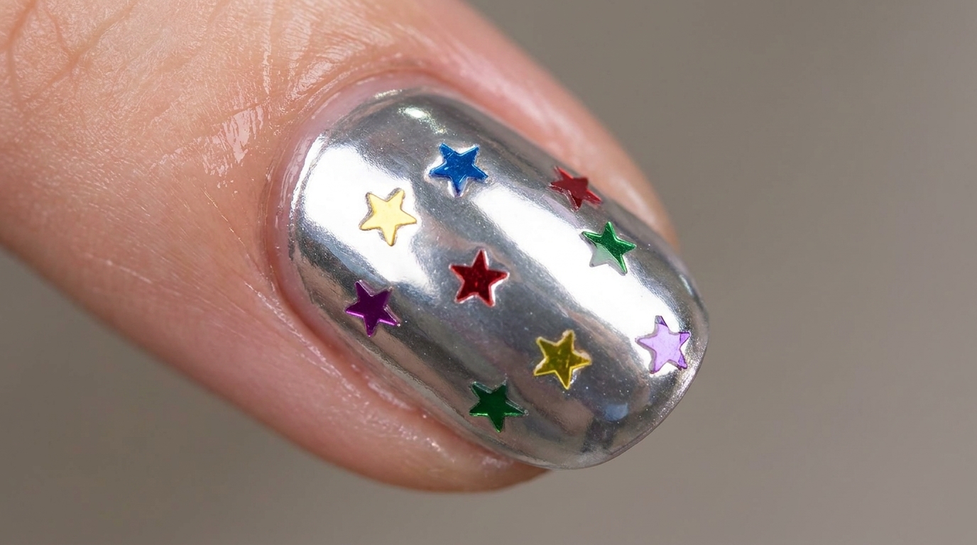 Tutorial de manicura: Efecto espejo cromado con estrellas 3D