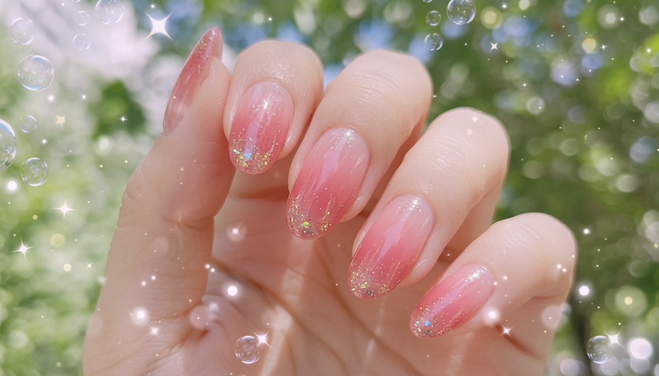 Uñas Jelly Degradadas en Rosa con Puntas de Purpurina Dorada — Tutorial Paso a Paso