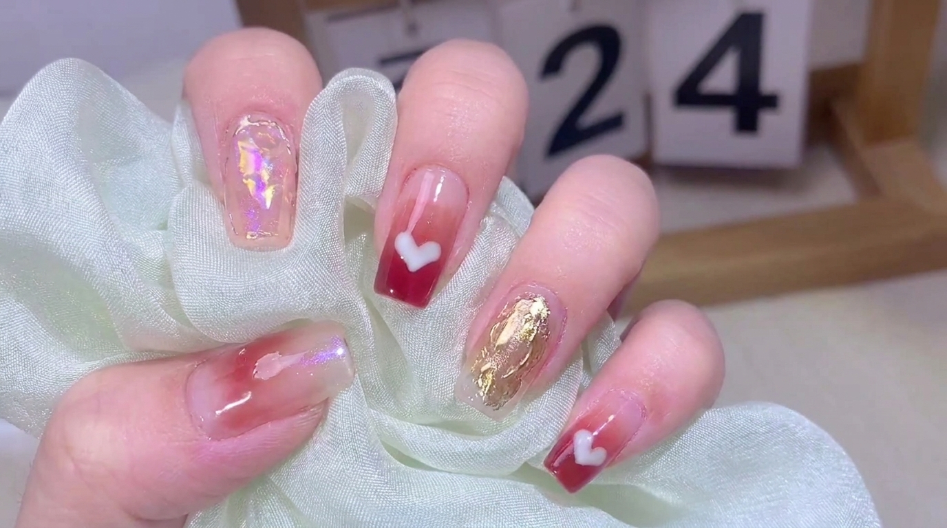 Uñas Jelly Degradadas con Corazón 3D y Efecto Aurora — Tutorial Paso a Paso