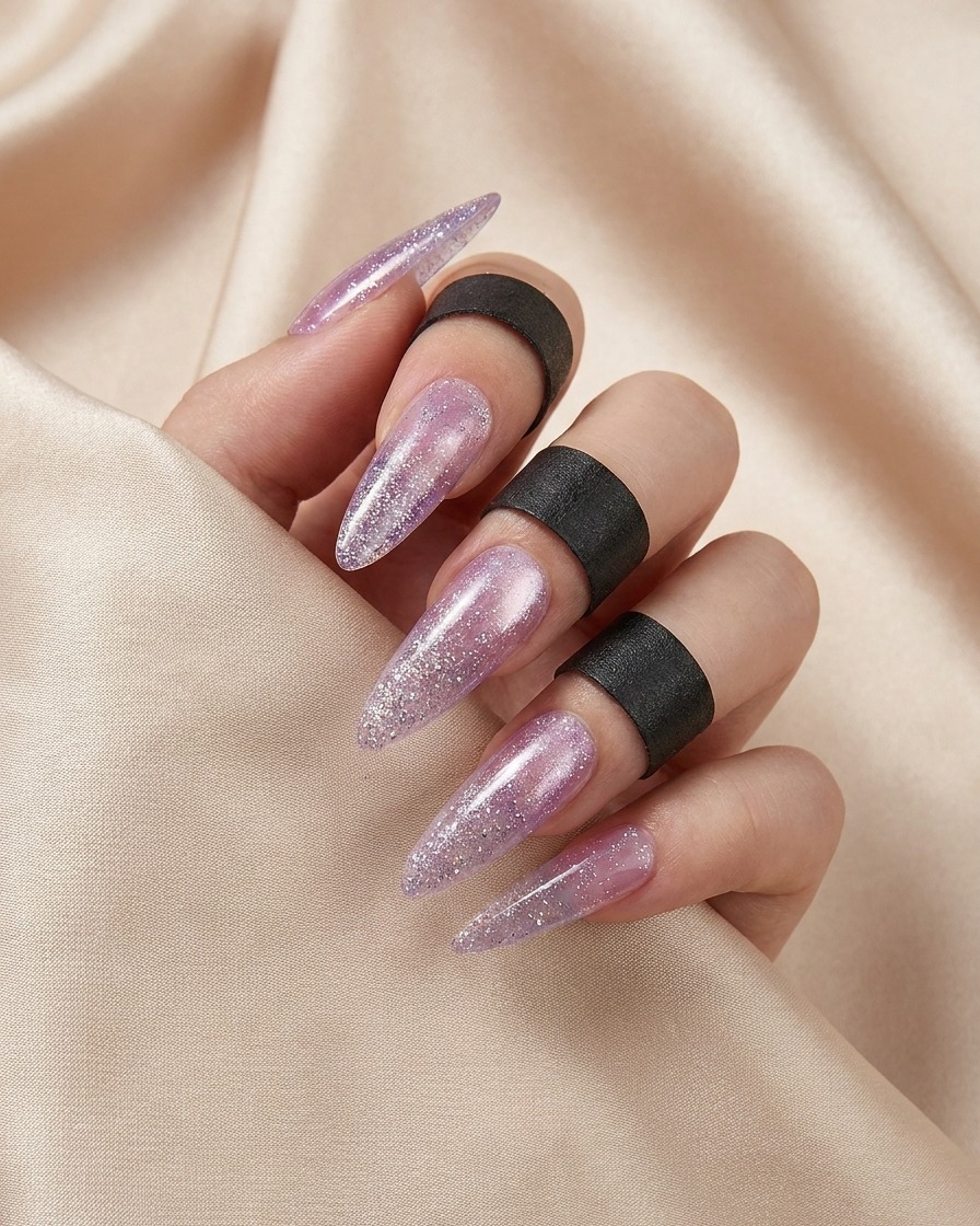 Una mano con esmalte cat eye recién aplicado dentro de una lámpara profesional UV/LED.