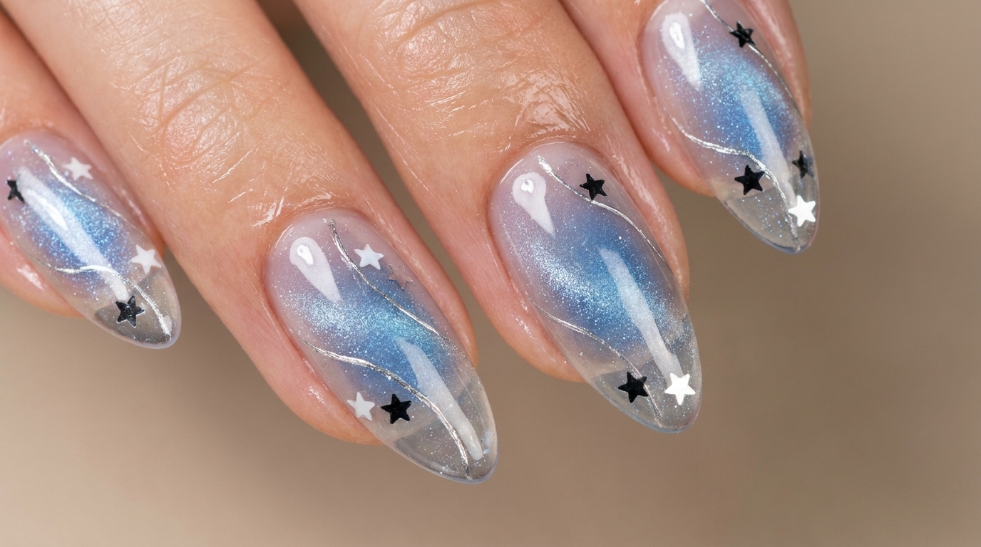 Diseño de uñas Mint Celestial — Manicura Etérea con Estrellas