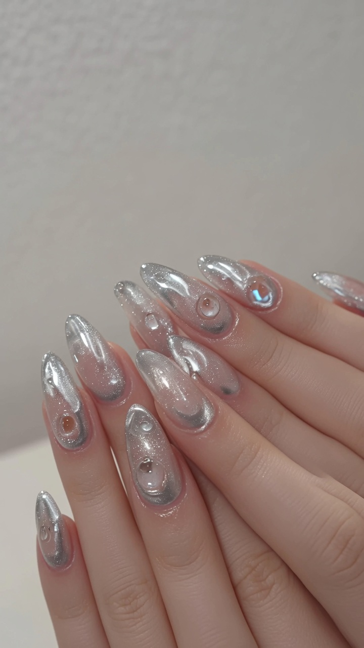 Uñas Jelly con Brillo y Gotas de Agua 3D: Tutorial Paso a Paso