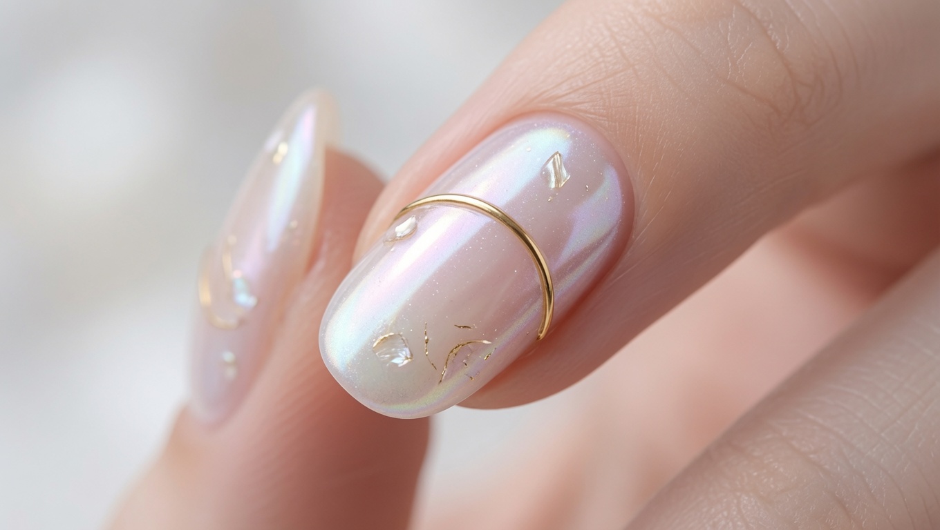 Diseño de Uñas Cromadas Aurora Transparente con Fragmentos de Concha — Tutorial Paso a Paso