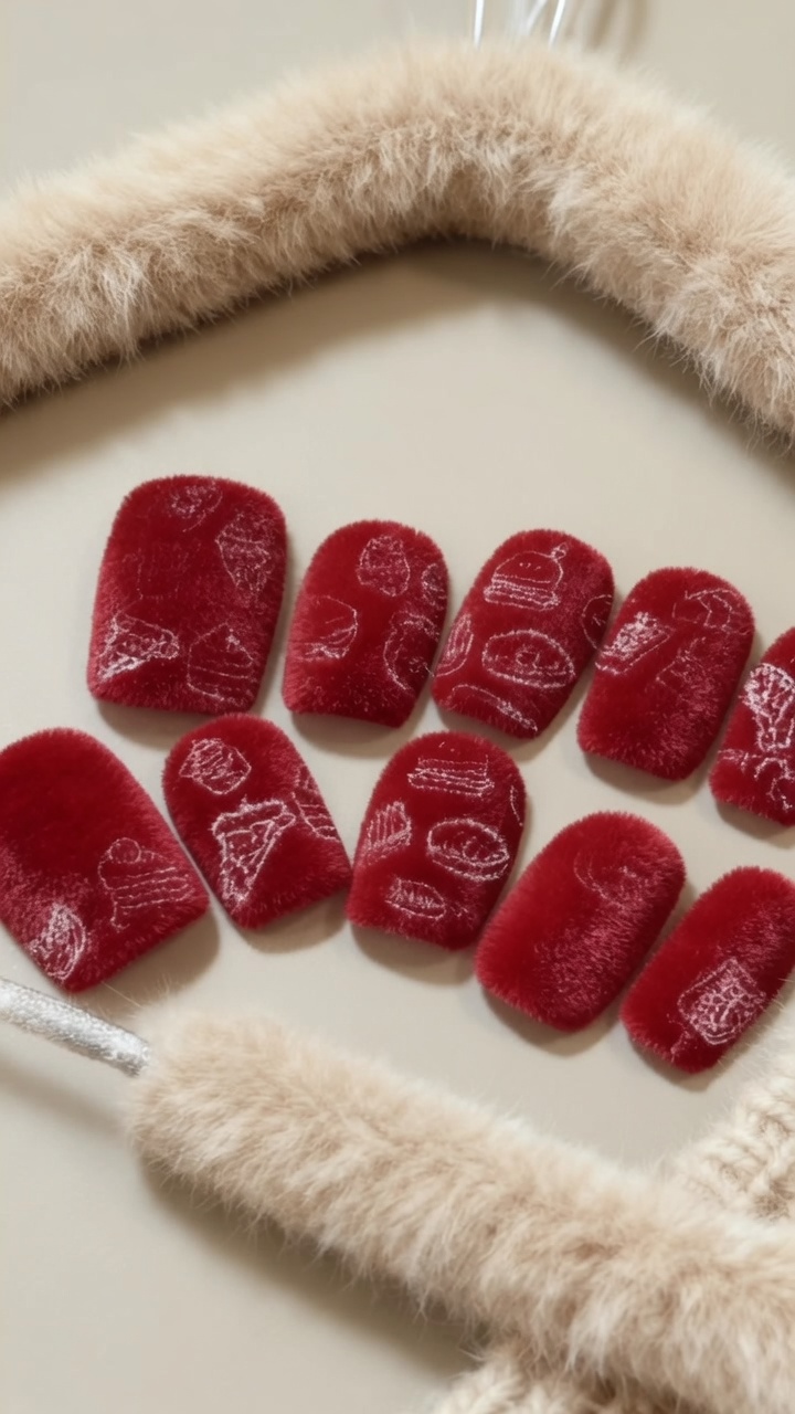 Tutorial de Uñas: Diseño Red Velvet con Textura Felpa y Estampado