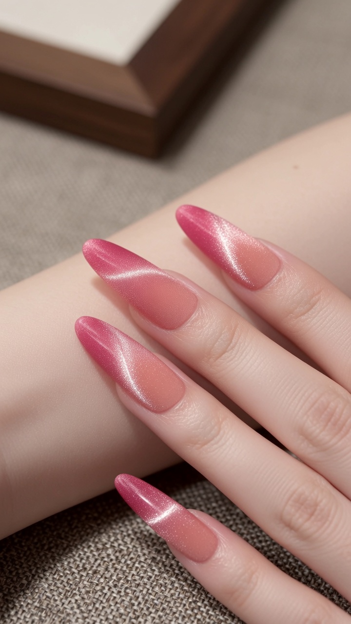 Uñas Velvet Cat-Eye con Degradado Melocotón — Tutorial DIY Elegante