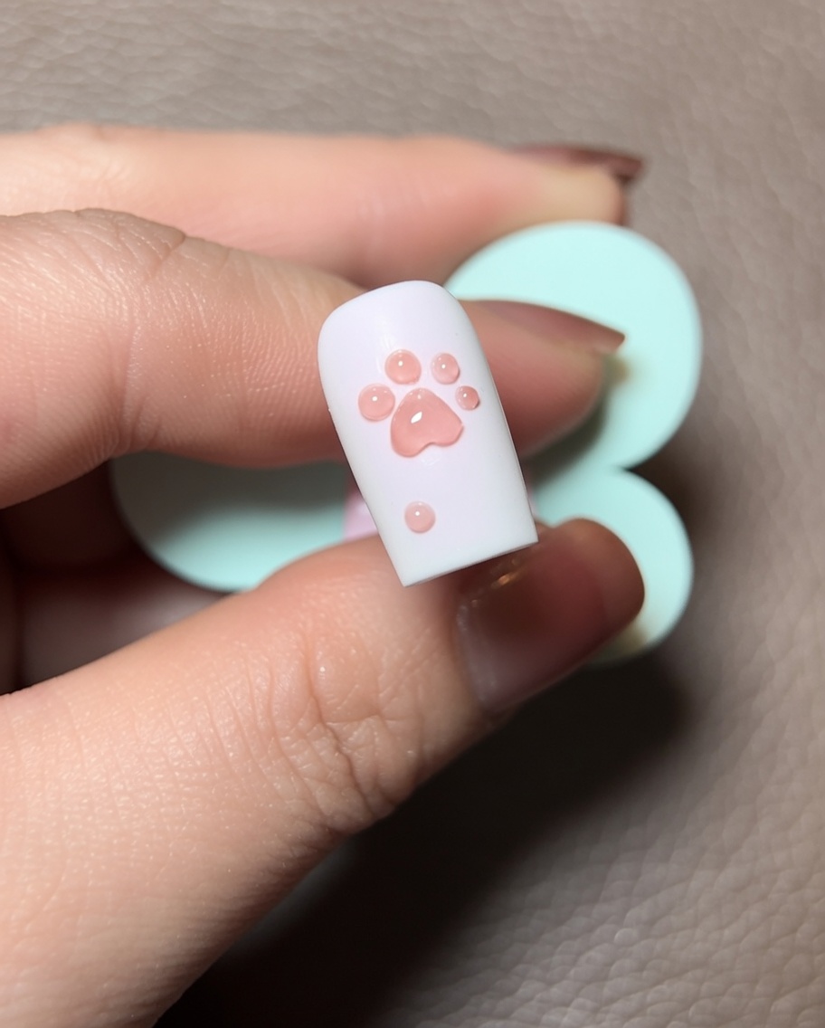 Un pincel fino aplicando una línea de esmalte ojo de gato rojo alrededor del perímetro de la patita.