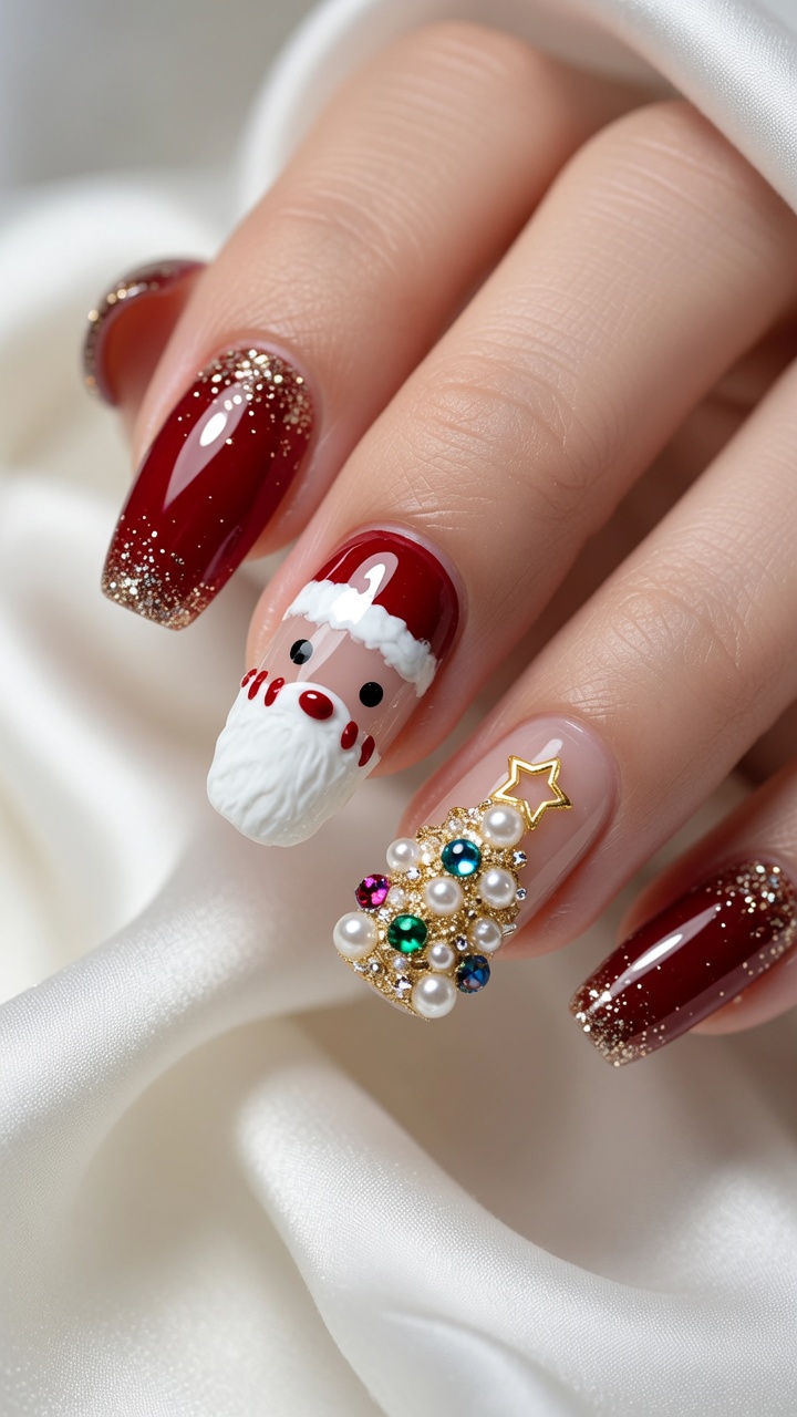 Tutorial Festivo de Uñas de Gel: Papá Noel y Árbol 3D