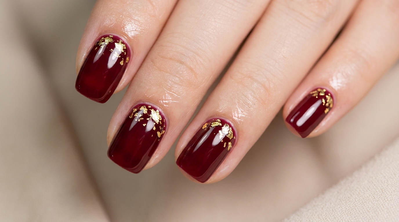 Manicura de Gel en Rojo Profundo con Pan de Oro — Tutorial Paso a Paso