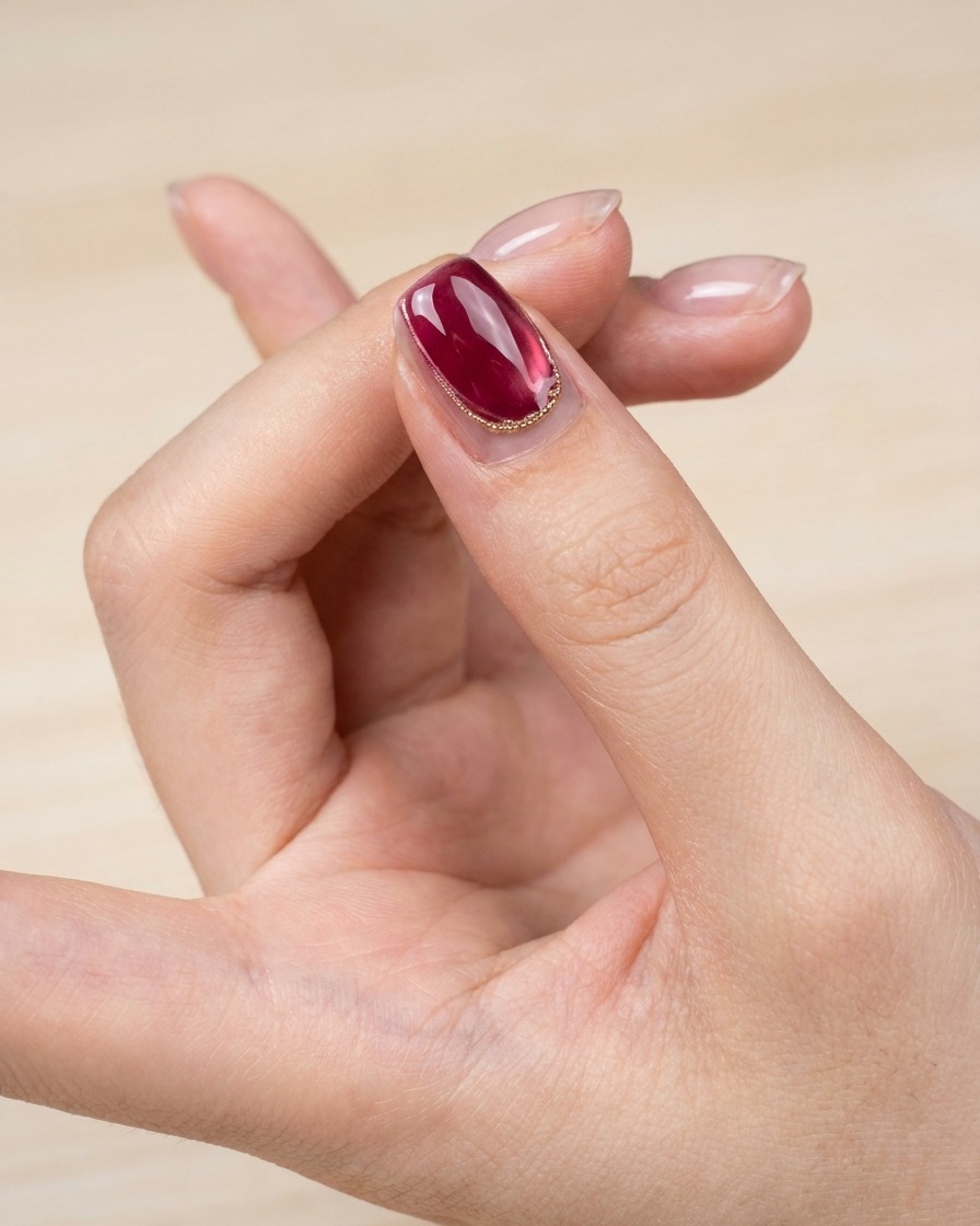 Una uña limpia siendo limpiada con un paño sin pelusa para revelar una manicura de alto brillo terminada.