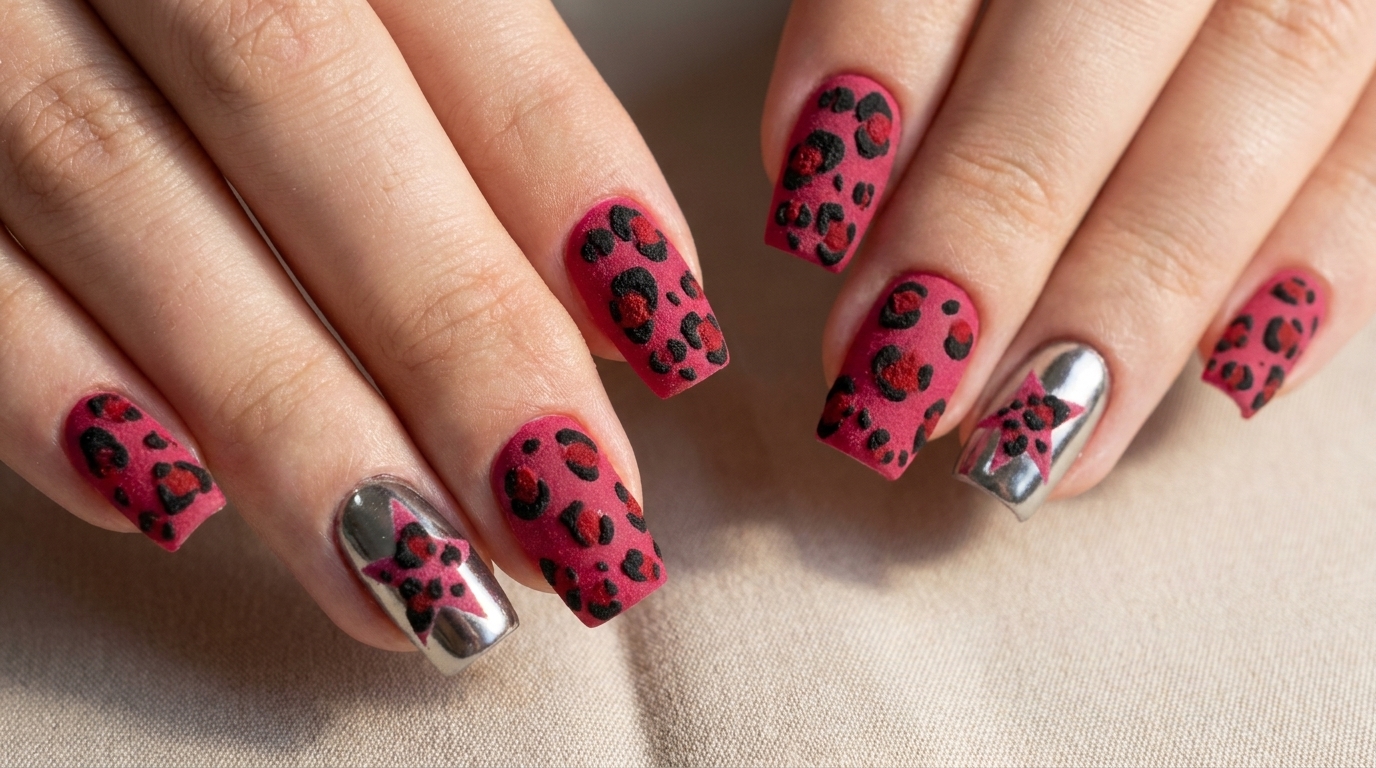 Uñas con Estampado de Leopardo y Efecto Cromado — Tutorial DIY