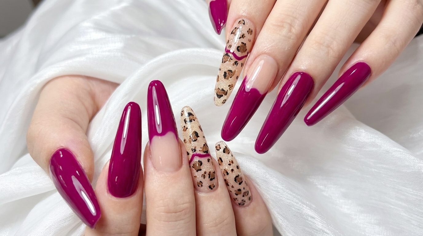 Uñas de gel en magenta con estampado de leopardo: Tutorial paso a paso