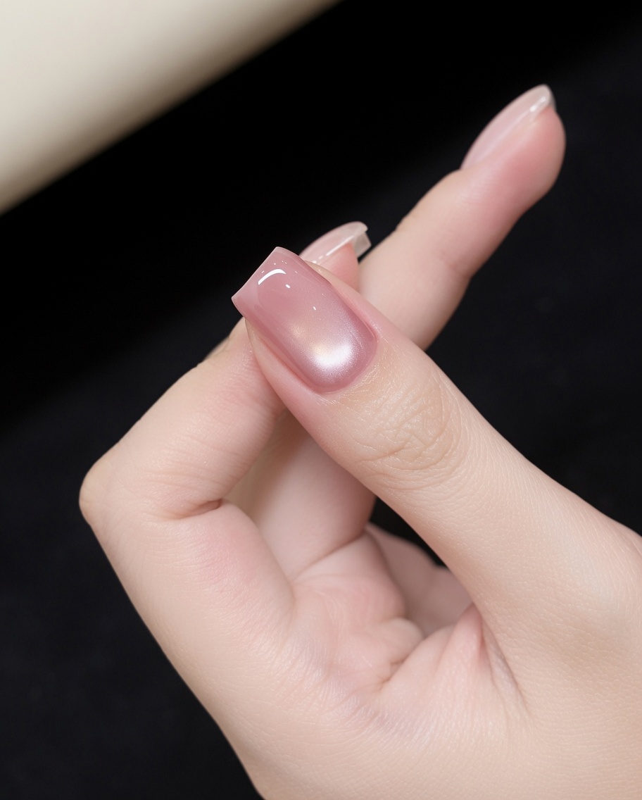 Una mano colocada dentro de una lámpara UV profesional para uñas con la luz encendida para el curado.