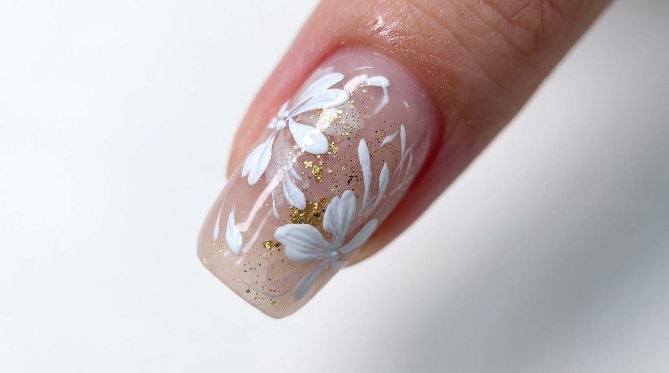 Diseño de Uñas con Flores Acuareladas y Pan de Oro — Tutorial Paso a Paso