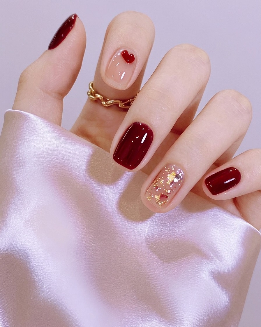 Dedos con esmalte de gel burdeos colocados dentro de una lámpara de uñas para el curado.