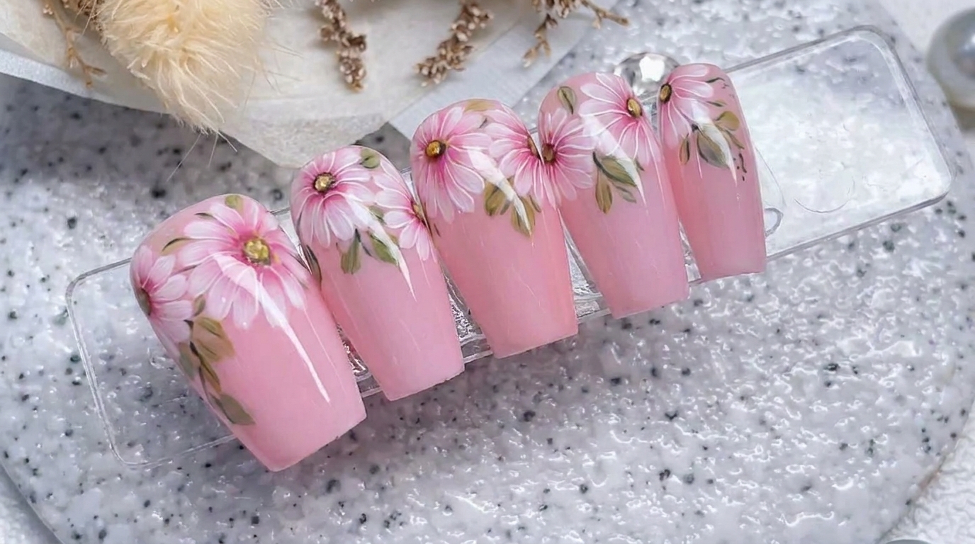 Diseño de Uñas con Margaritas — Tutorial de Arte Floral a Mano Alzada
