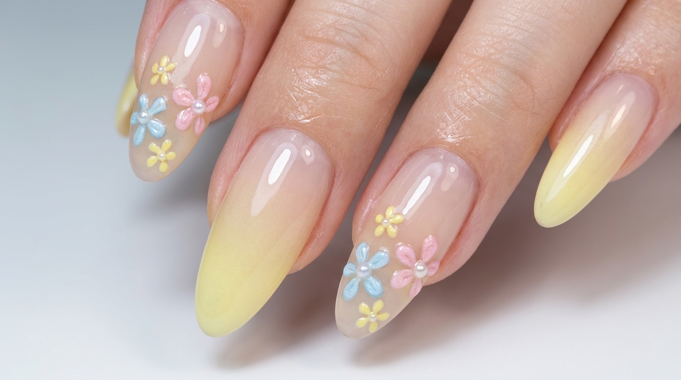 Arte de Uñas Floral Ombré Amarillo de Primavera: Tutorial Paso a Paso