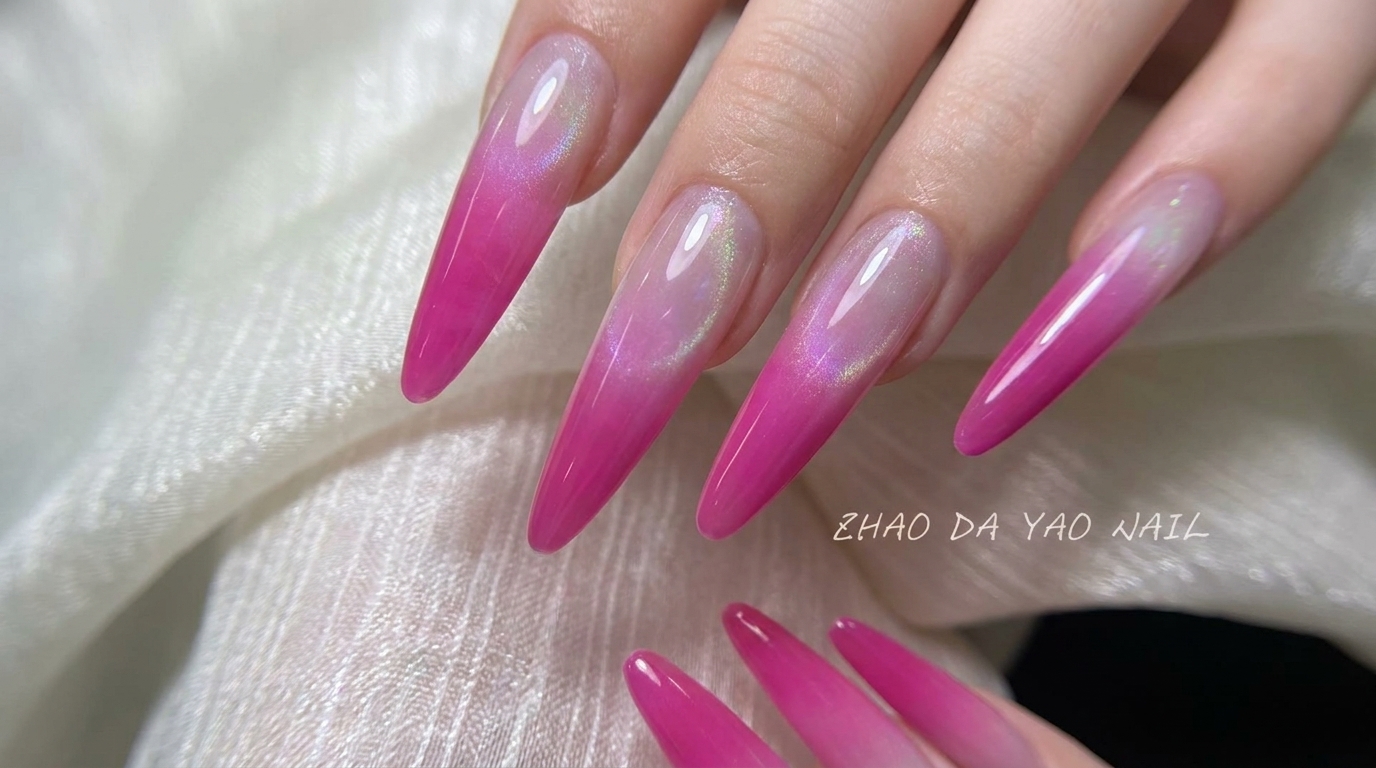 Uñas Dragon Fruit con Degradado Rosa y Efecto Aurora Glass Ball — Tutorial Paso a Paso