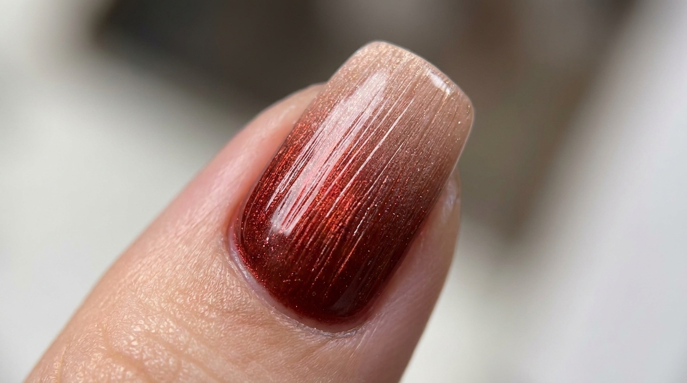Uñas con Degradado Rojo y Efecto Cat-Eye Metálico — Tutorial Paso a Paso de Otoño