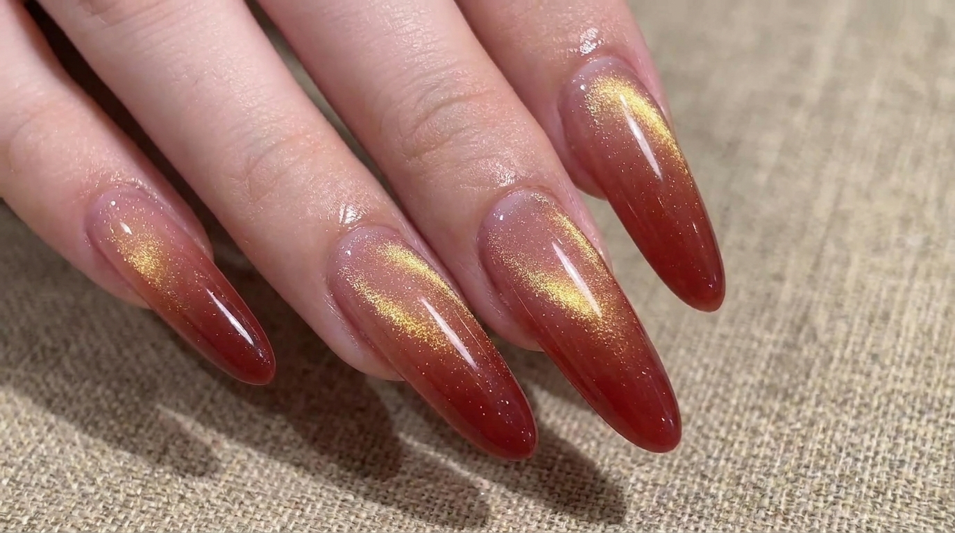 Uñas de Gel Ombre Rojo con Efecto Ojo de Gato para Año Nuevo — Tutorial Paso a Paso