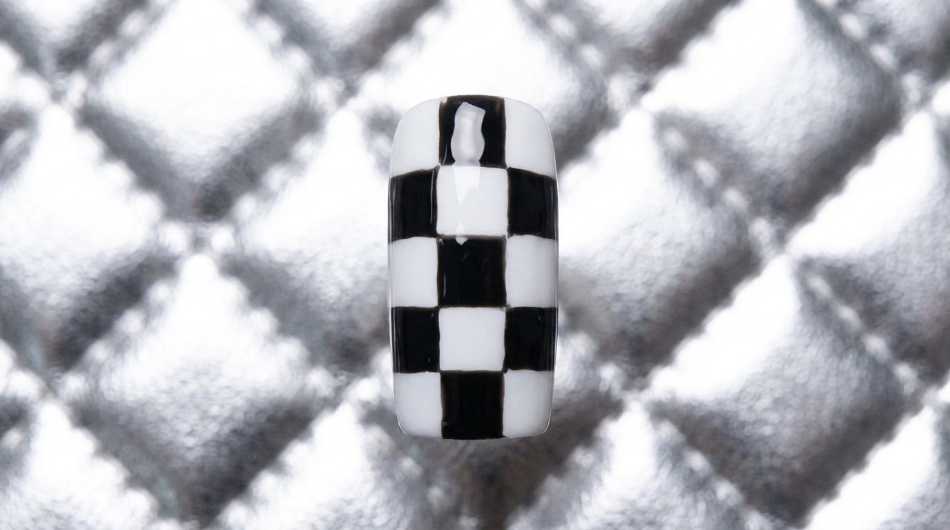 Diseño de Uñas Cuadros Ajedrezados en Blanco y Negro — Tutorial de Diseño Geométrico Moderno