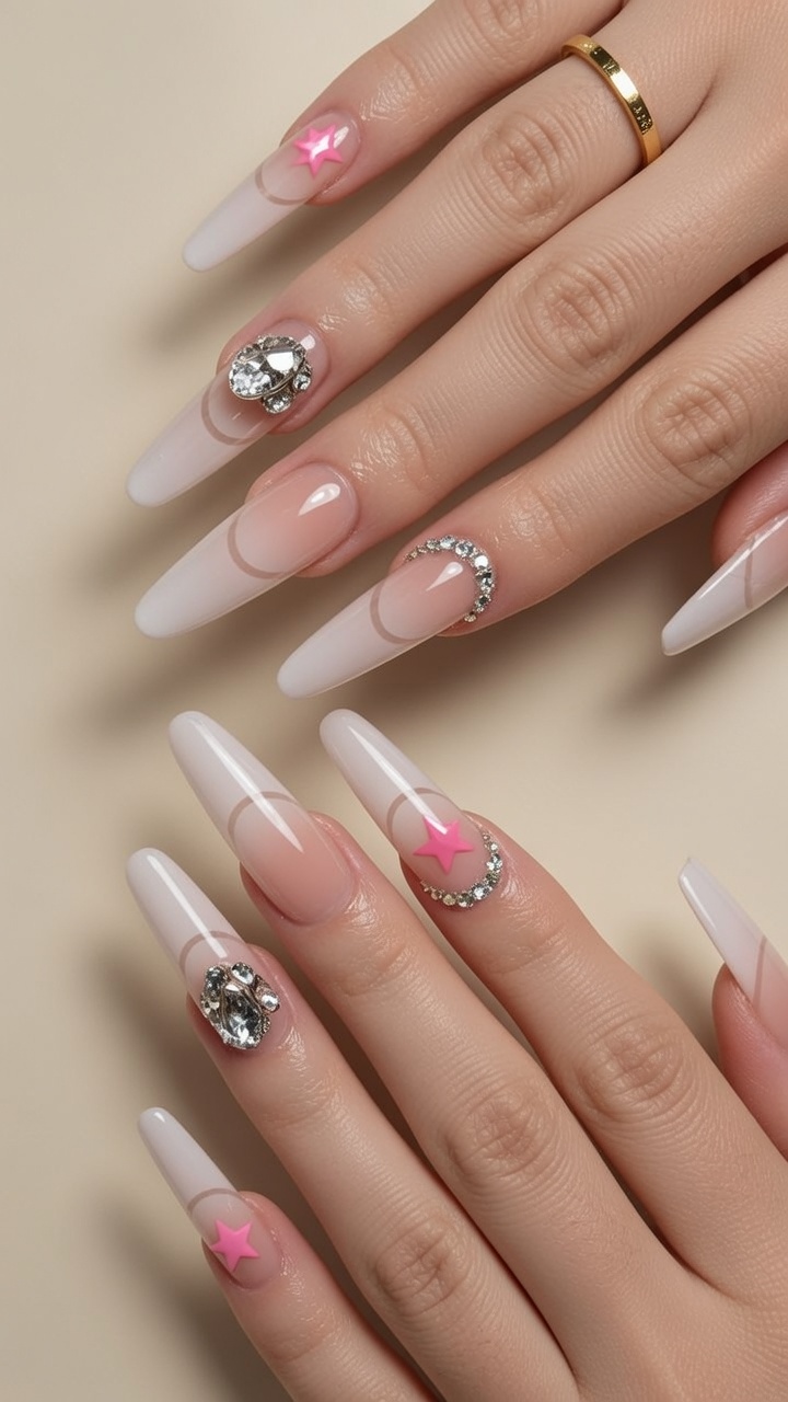 Manicura Francesa Degradada con Estrellas y Pedrería — Tutorial Paso a Paso