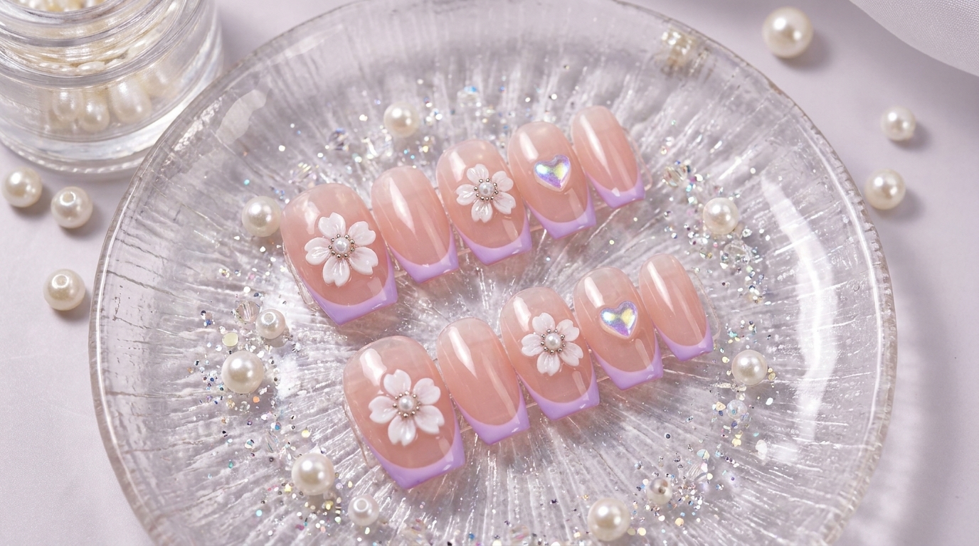 Uñas de Gel Aurora Rosa Transparente con Flores de Cerezo — Tutorial Paso a Paso