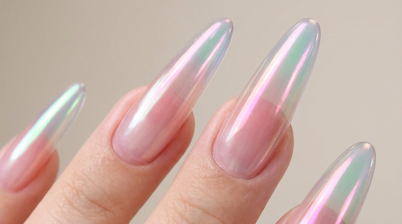 Uñas Largas Burbuja Aurora con Efecto Blush y Ojo de Gato — Tutorial Paso a Paso