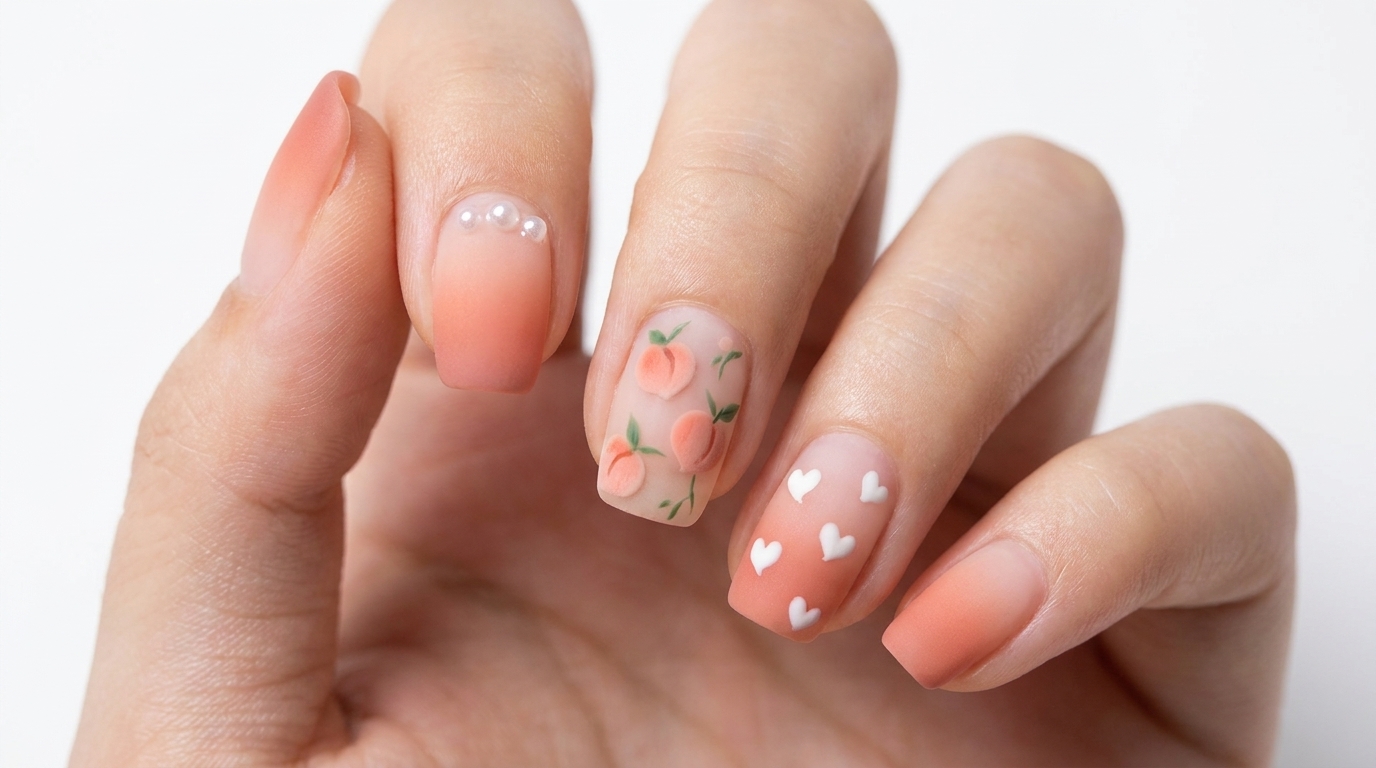 Diseño de Uñas Degradadas de Durazno de Verano con Perlas — Tutorial Paso a Paso
