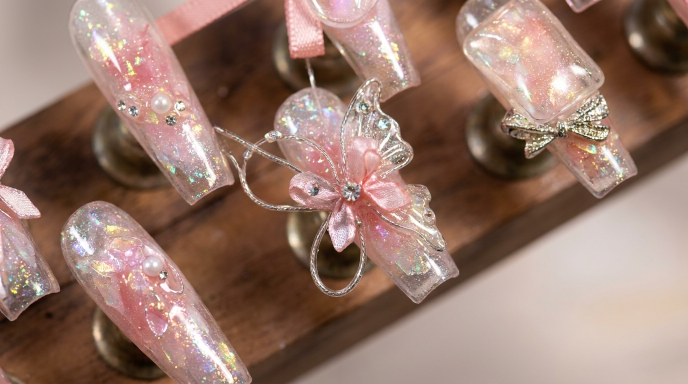 Uñas Postizas de Mariposa de Cristal — Tutorial de Arte Paso a Paso