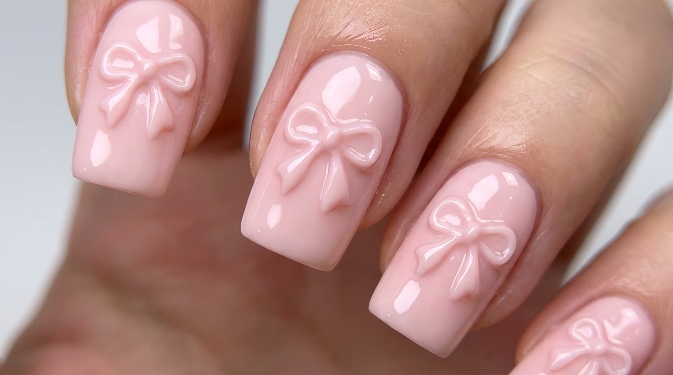 Tutorial de Uñas de Gel Rosa con Lazo 3D en Relieve