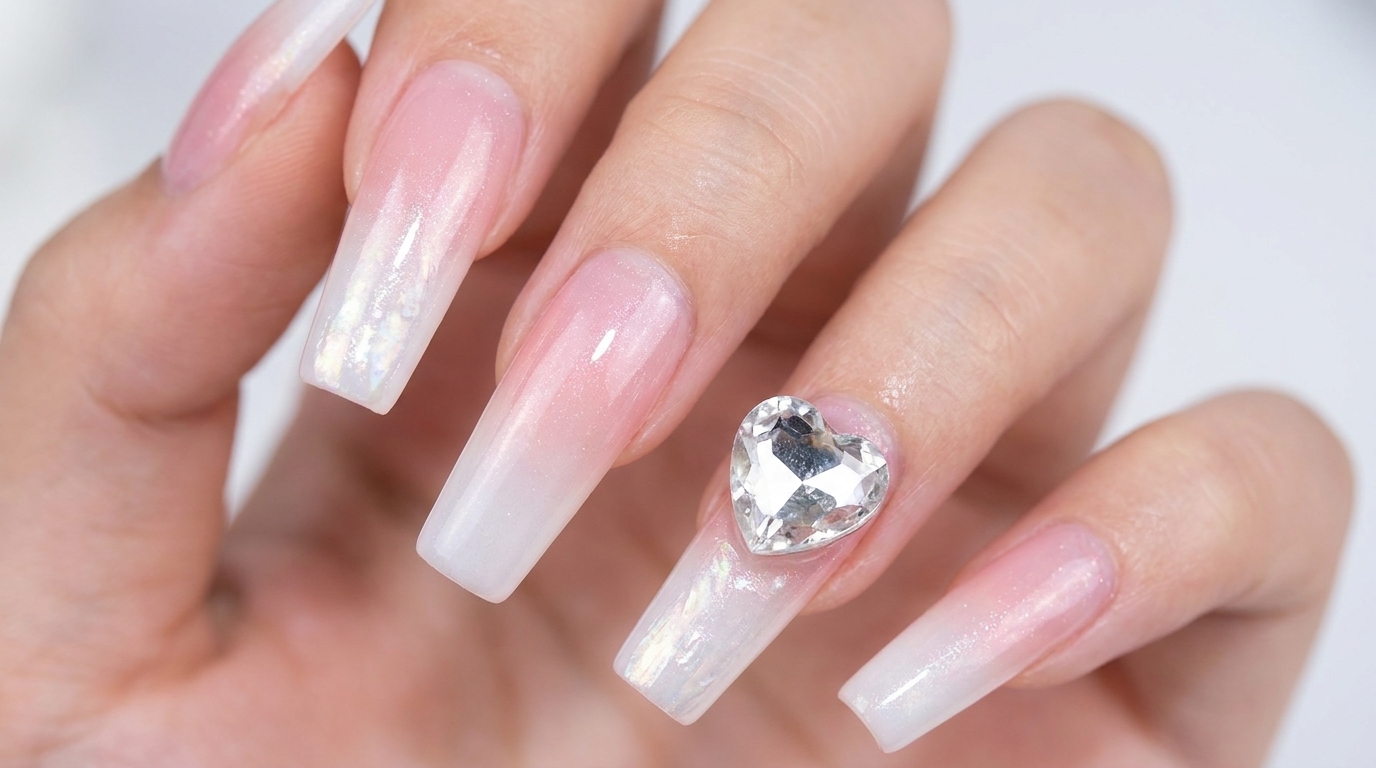 Uñas Degradadas con Pedrería de Corazón — Tutorial Paso a Paso