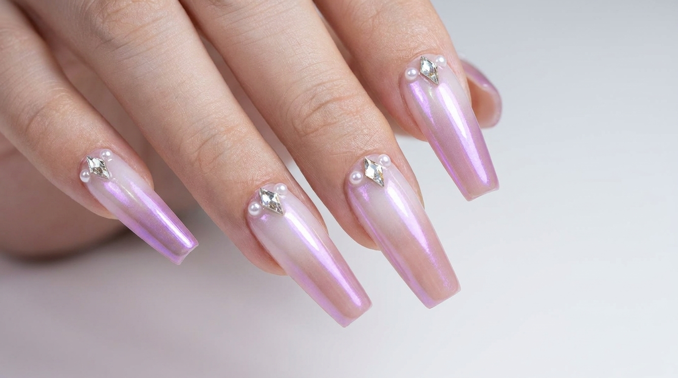 Uñas Ombré Bicolor con Efecto Aurora y Pedrería Tutorial
