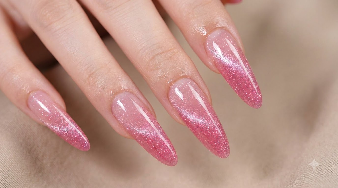 Uñas Cat-Eye Degradadas en Rosa — Tutorial Paso a Paso con Brillo de Verano