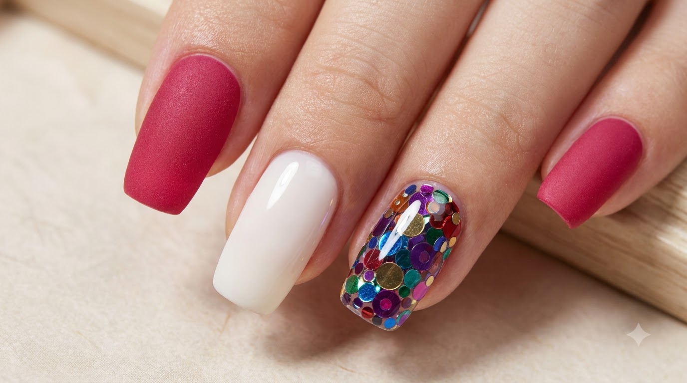 Uñas Rosa Oscuro y Acento de Lentejuelas — Tutorial Paso a Paso