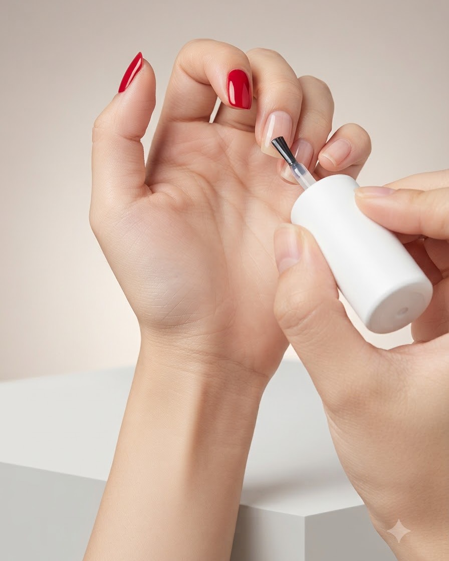 Un pincel aplicando esmalte en gel Magic Cat Eye brillante sobre la uña del dedo medio.