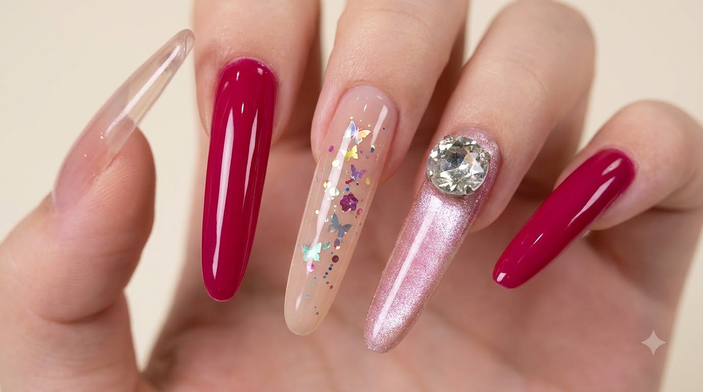 Nail Art Ojo de Gato Magenta y Nude con Pedrería — Tutorial Paso a Paso