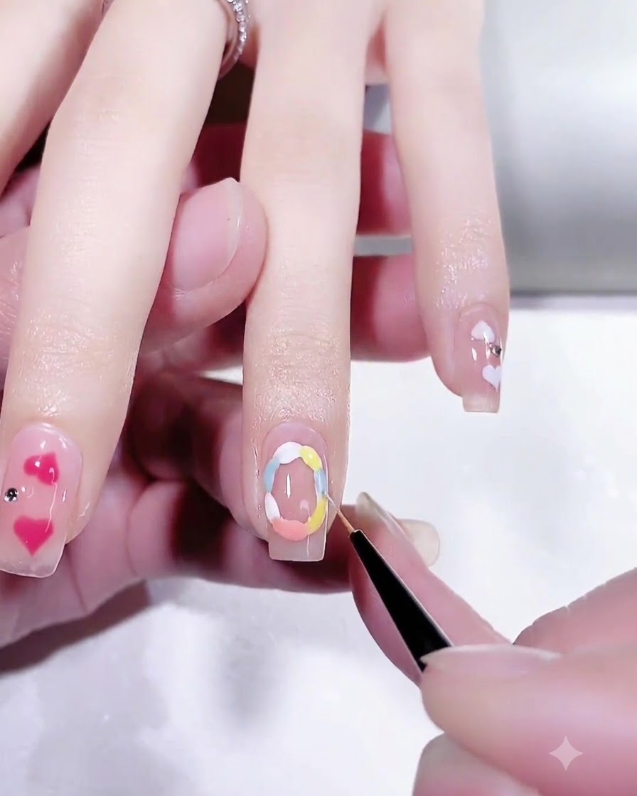 Una mano colocada dentro de una lámpara UV LED profesional para curar el nail art en gel.