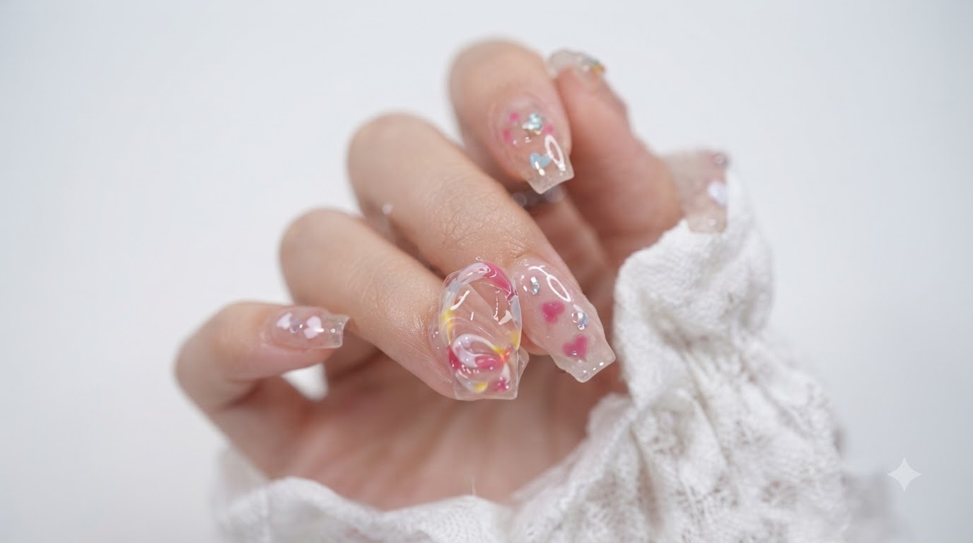 Uñas de Gel con Corazones Jelly Coloridos — Tutorial de Nail Art 3D Paso a Paso