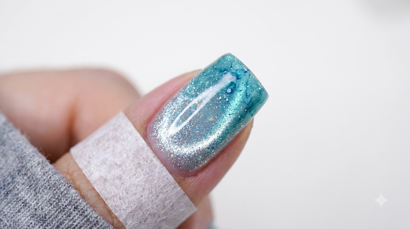 Uñas de Ojo de Gato Efecto Gel Azul Glaciar con Arte de Tinta Acuarela — Tutorial Paso a Paso