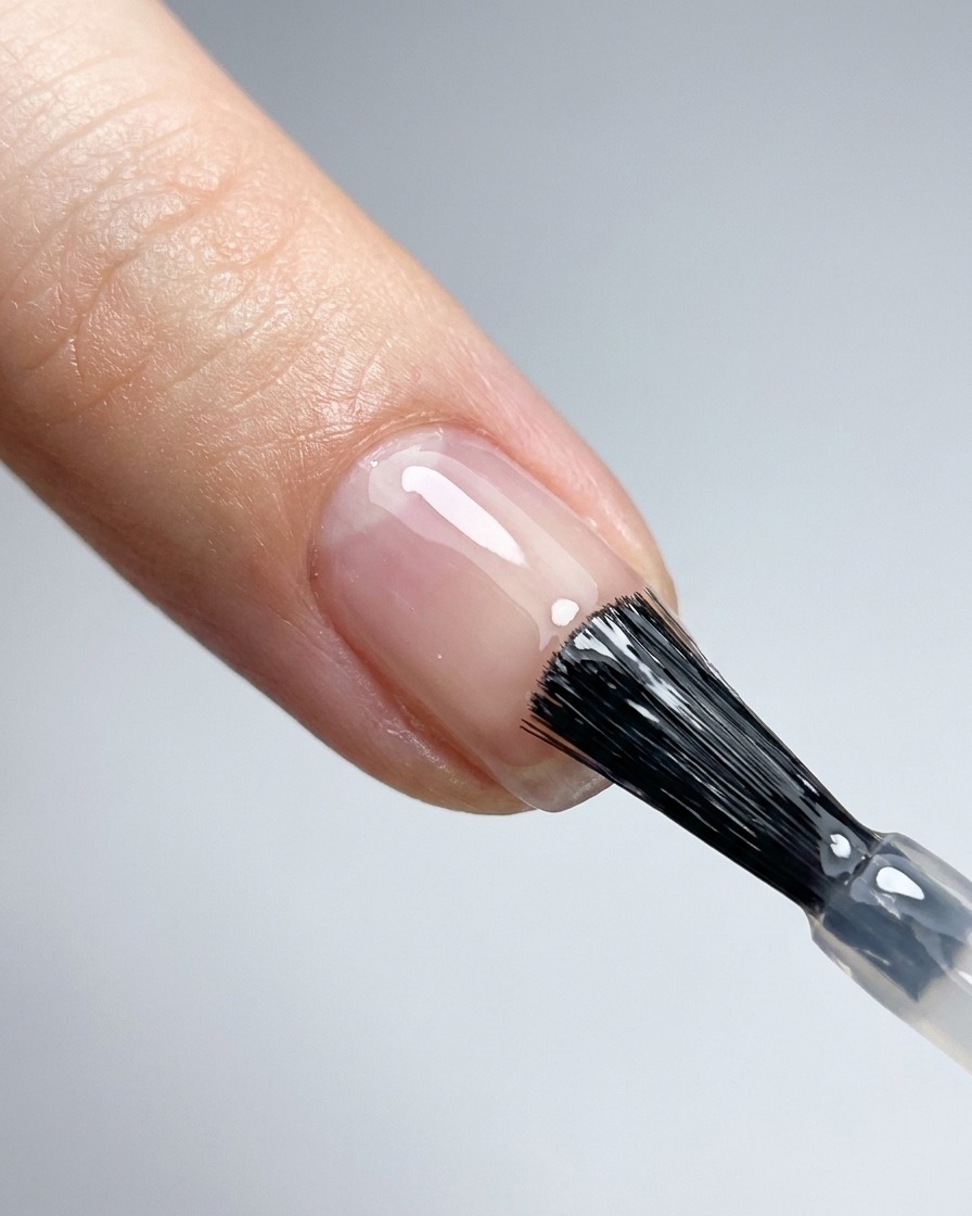 Lámpara de uñas LED UV morada portátil curando una uña terminada.