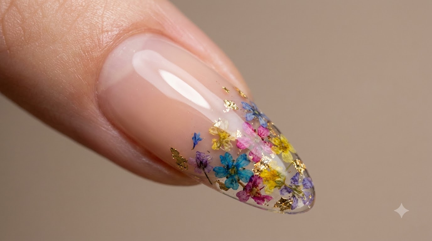 Uñas de manicura francesa con degradado de flores secas: tutorial paso a paso