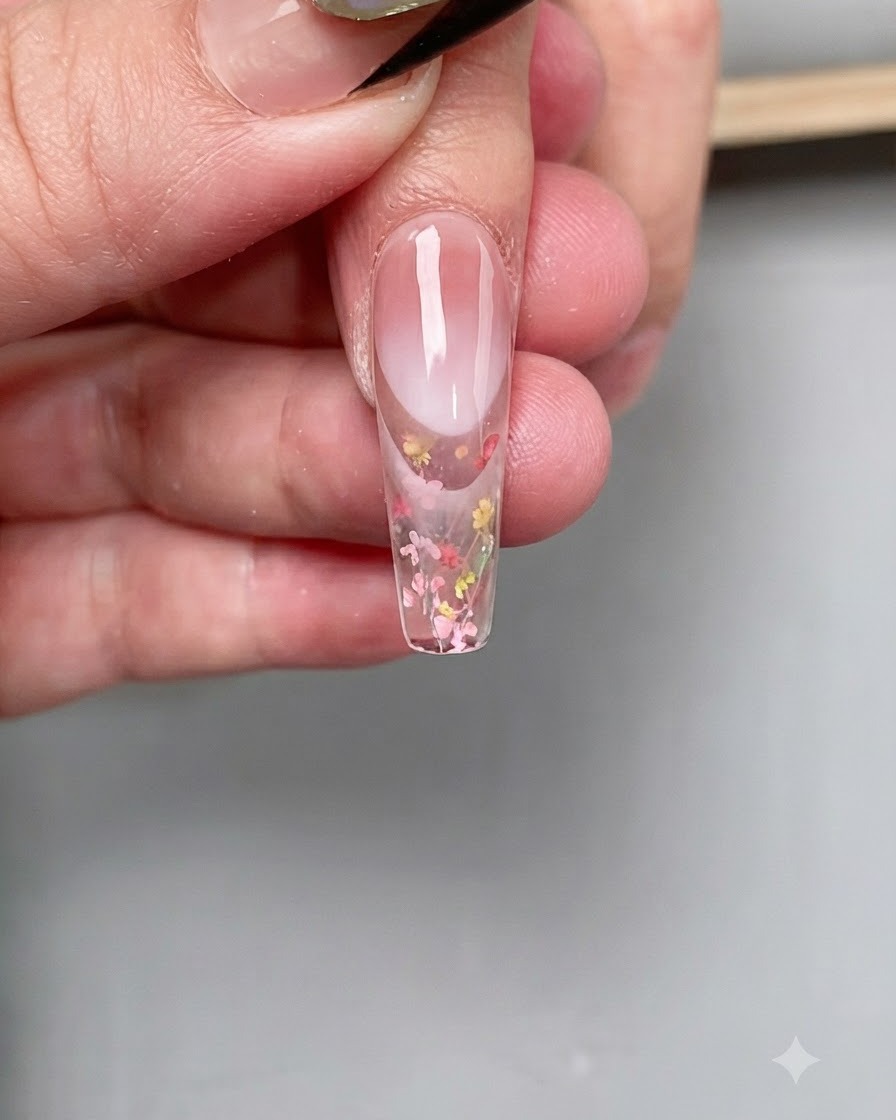 Una uña colocada bajo una lámpara UV para uñas durante el proceso de curado.