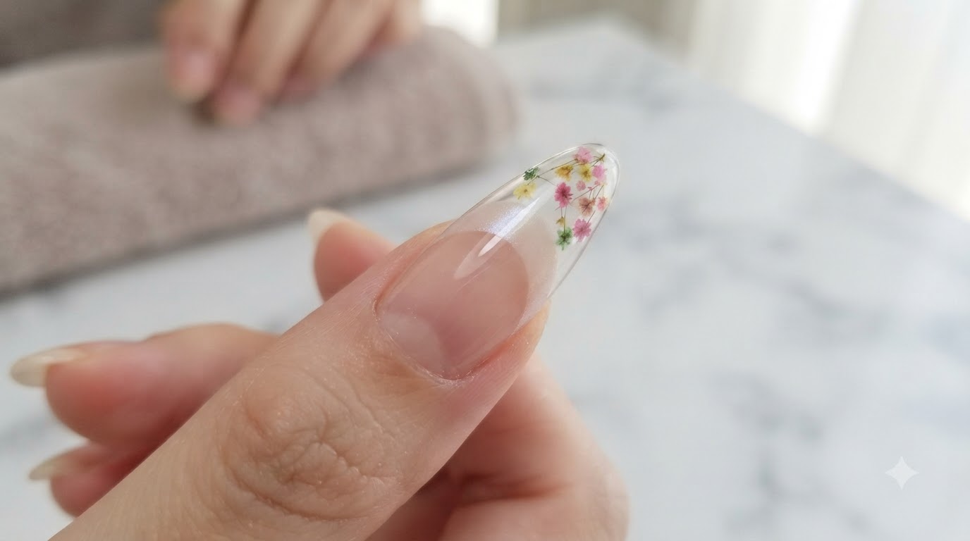 Uñas Francesas de Efecto Hielo con Flores Secas y Degradado — Tutorial Paso a Paso