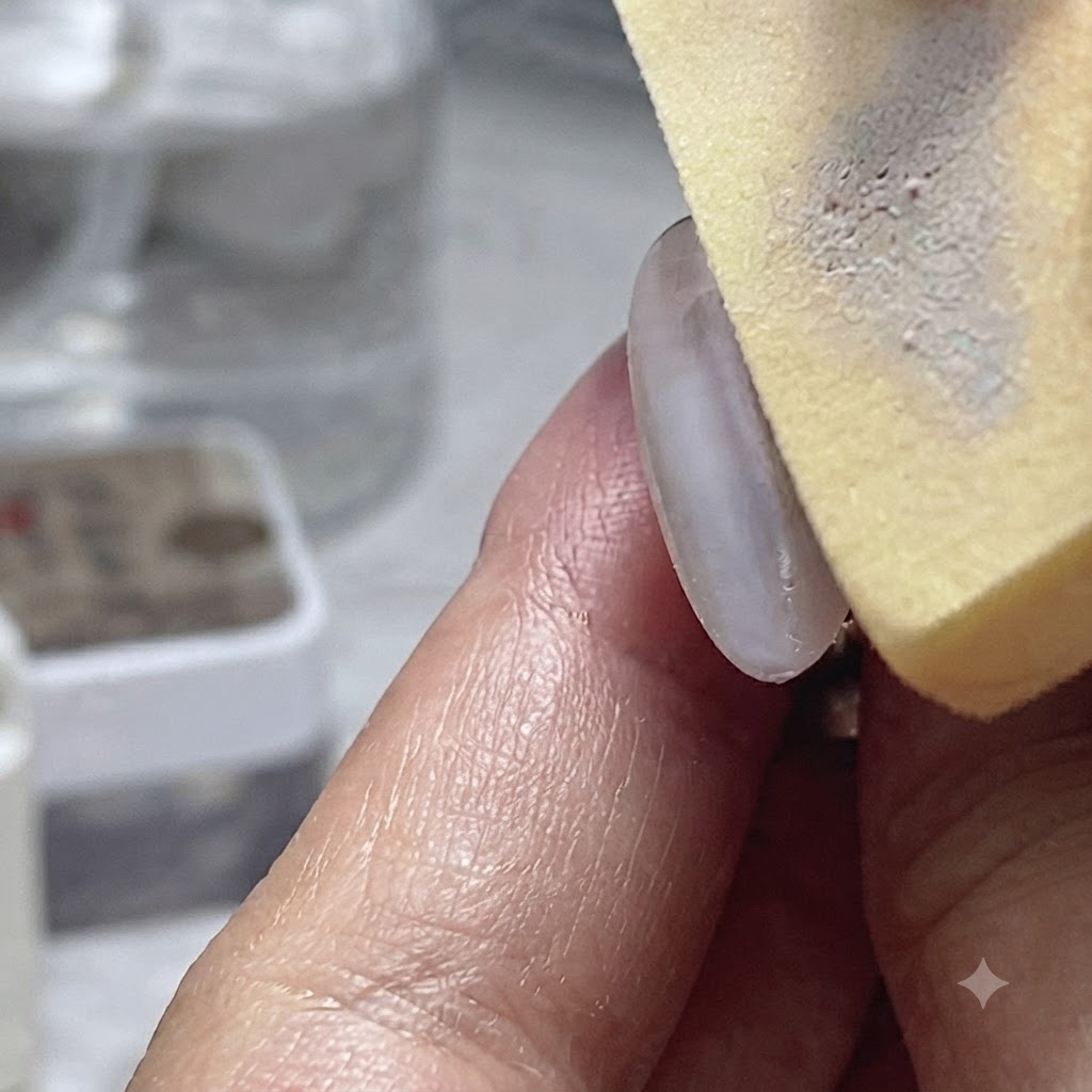 Dedos de práctica posicionados dentro de una lámpara UV/LED curando el gel de color.