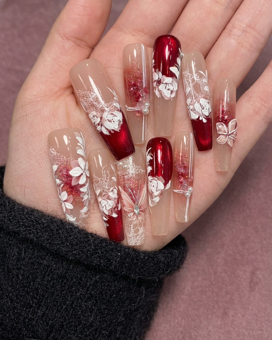 Dos frascos de colores pequeños colocados uno al lado del otro para la aplicación de degradado de uñas.