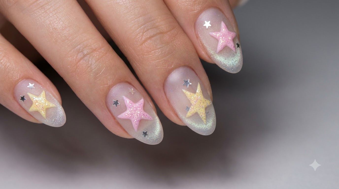 Uñas Decoradas con Estrellas 3D y Efecto Ojo de Gato — Tutorial Celestial