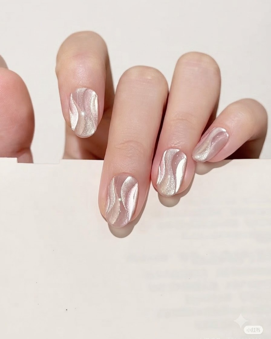 Un pequeño imán para uñas sostenido cerca de una línea de cinta recién pintada, haciendo que las partículas magnéticas se concentren en un brillo brillante.