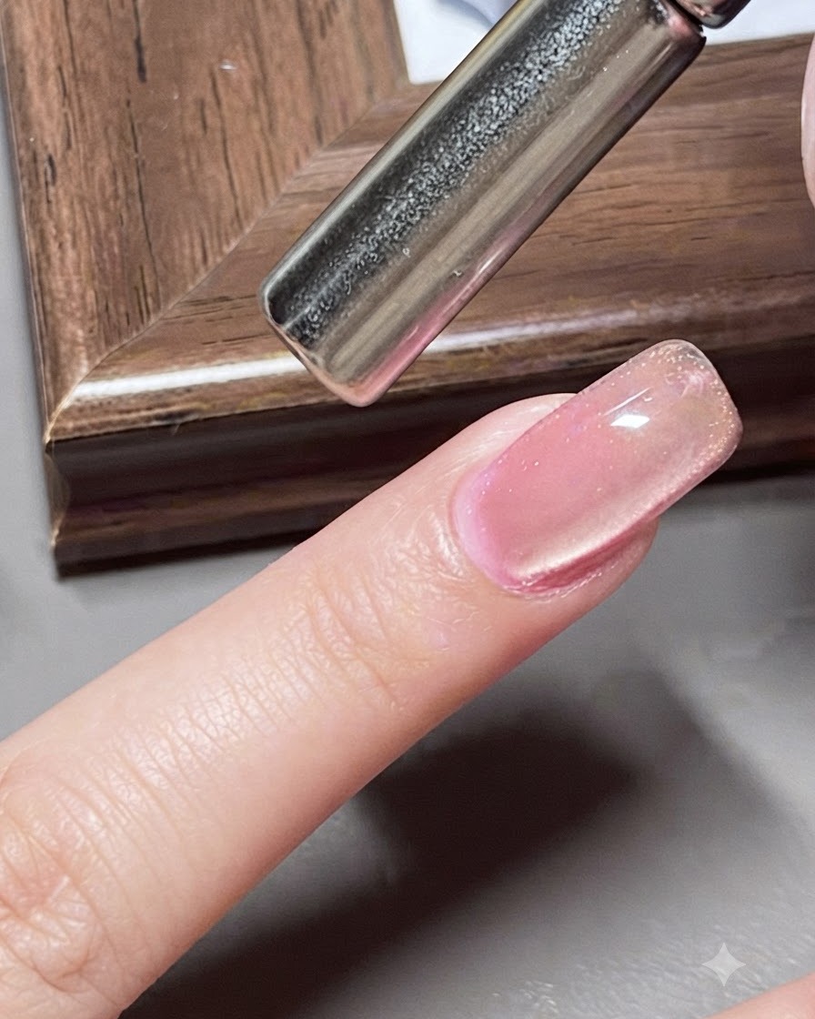Una herramienta magnética colocada sobre la uña para crear un efecto cat-eye de luz amplia.