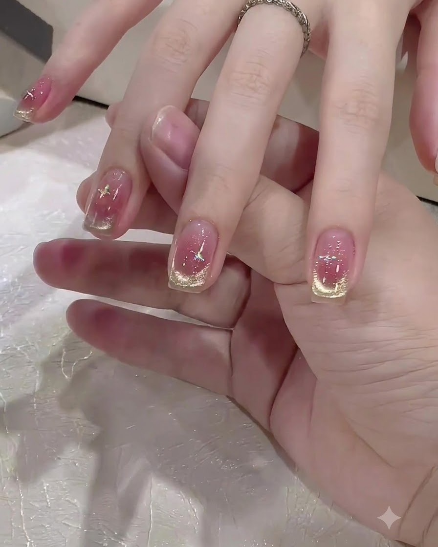 Una mano descansando bajo una lámpara UV LED mini para curar las decoraciones de las uñas.